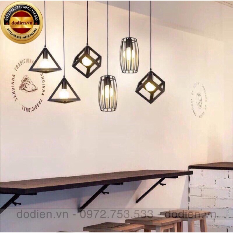 Đèn thả hình học trang trí quán cafe trà sữa kèm bóng
