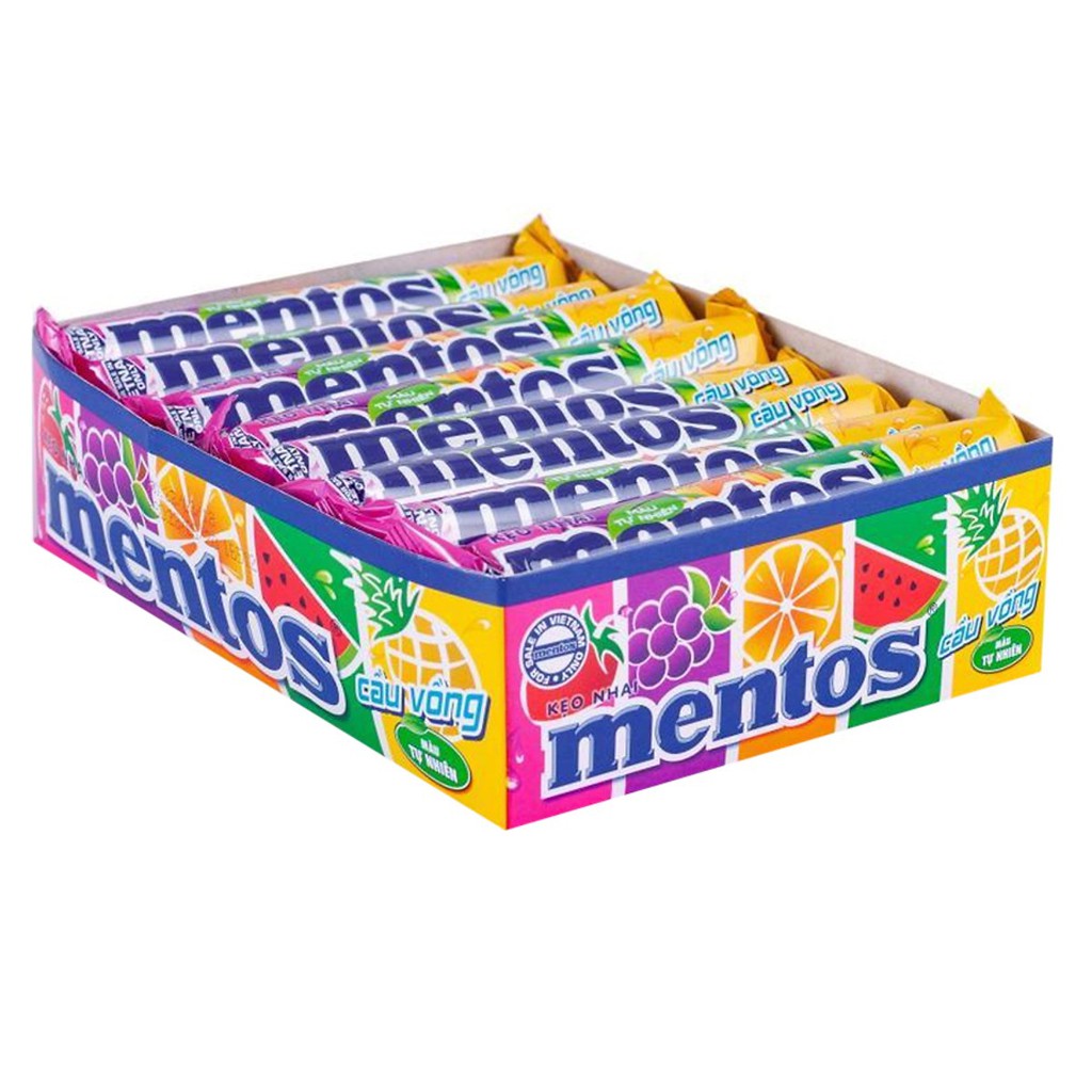 Lốc 16 thỏi tặng 2 viên kẹo nhai Mentos hương trái cây sắc cầu vồng
