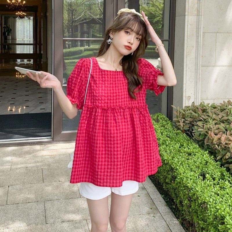 Áo bầu babydoll kẻ hồng trẻ trung xinh xắn- AH45