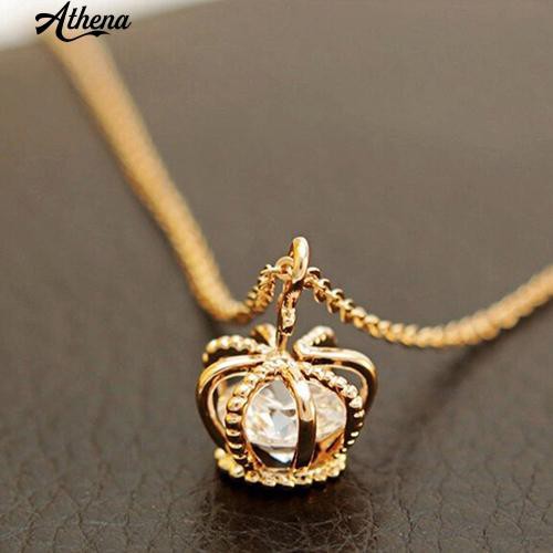 ATH_Elegant Women Crown Shiny CZ Cubic Zirconia Charm Pendant Clavicle Necklace