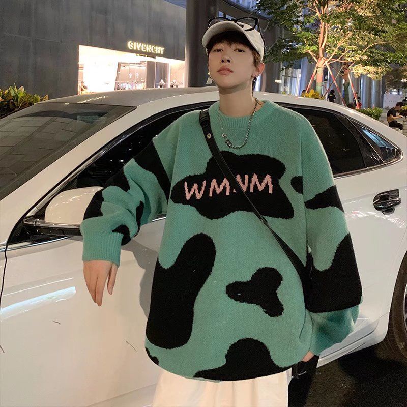 Áo Sweater Dệt Kim Dáng Rộng Thêu Họa Tiết Phong Cách Hàn Quốc Thời Trang Xuân Thu Mới Cho Nam