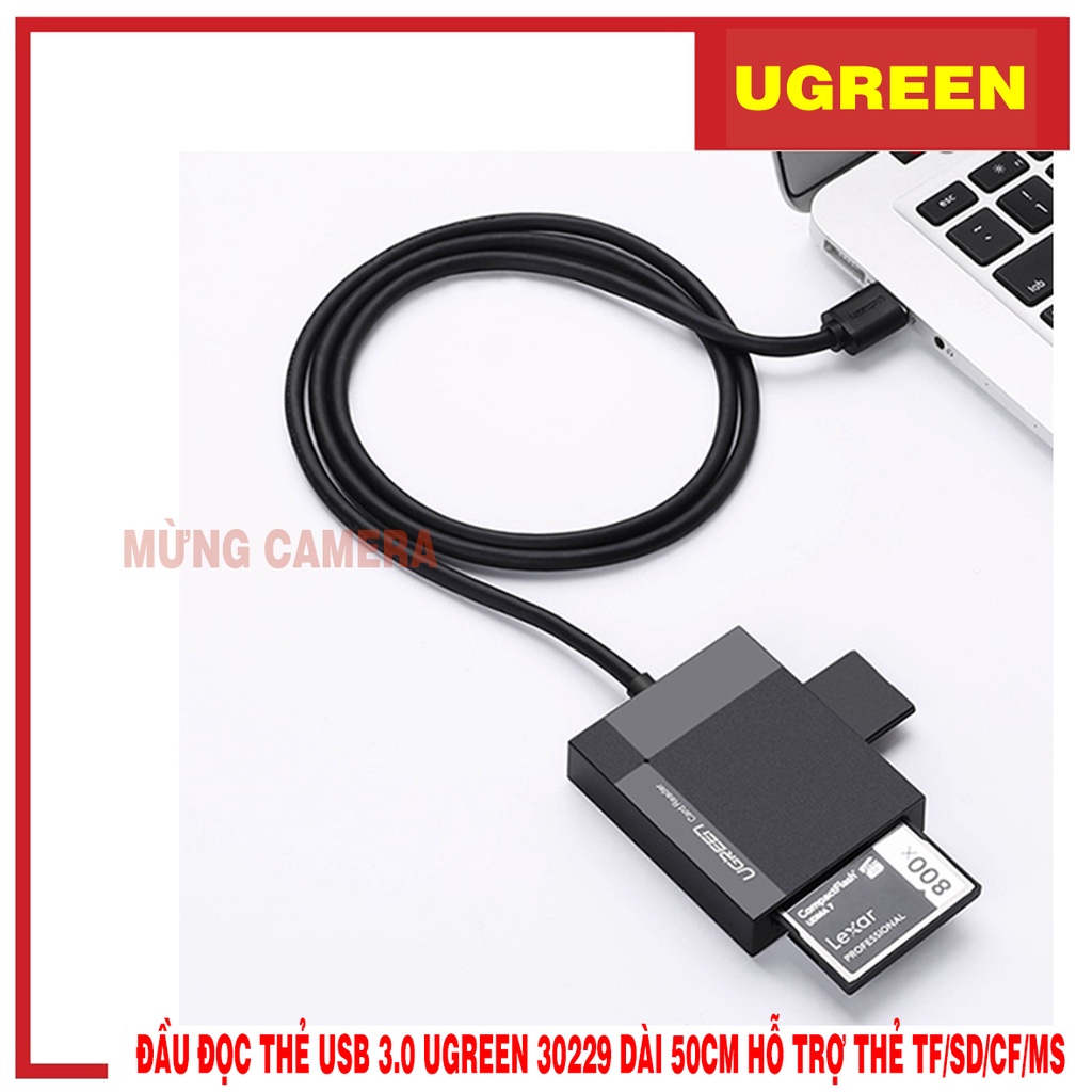 Đầu đọc thẻ nhớ SD-TF-CF-MS Ugreen 30229 chuẩn USB 3.0 cao cấp - HapuStor