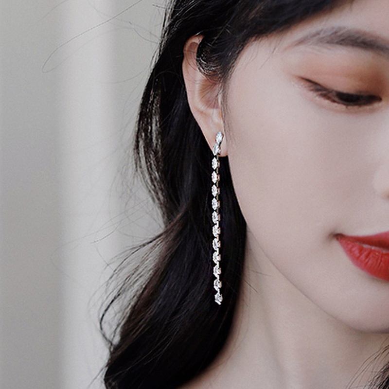 Bông tai dáng dài đính đá zircon phong cách Hàn Quốc sang trọng thời trang cho nữ