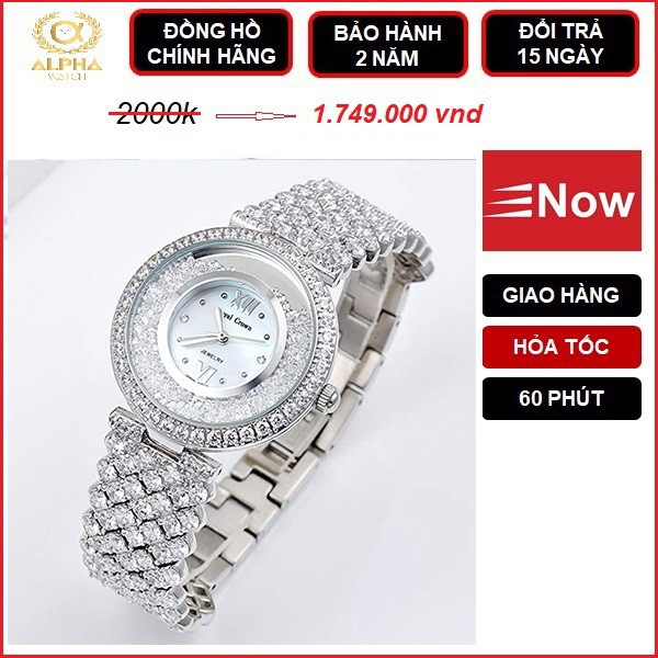 [[ROYAL CROWN CHÍNH HÃNG]] Đồng hồ nữ xách tay Royal Crown 2606L Jewerry đá trắng