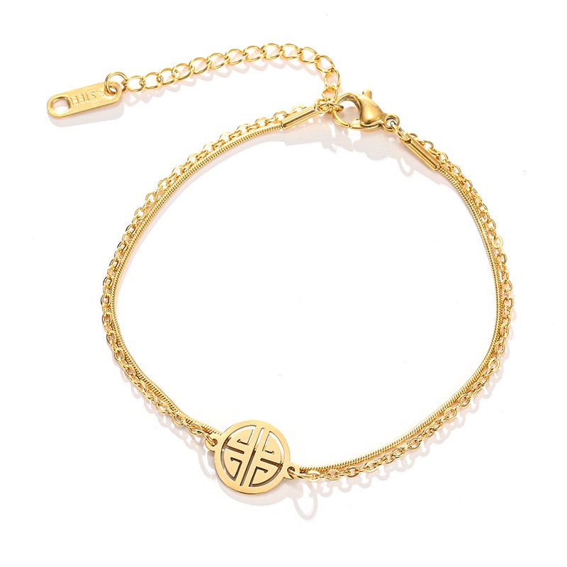 Lắc tay nữ TITAN NGUYÊN CHẤT vòng tay nữ mạ vàng 18k KHÔNG GỈ mặt chữ phúc trang sức titan thời trang mẫu mới 2021