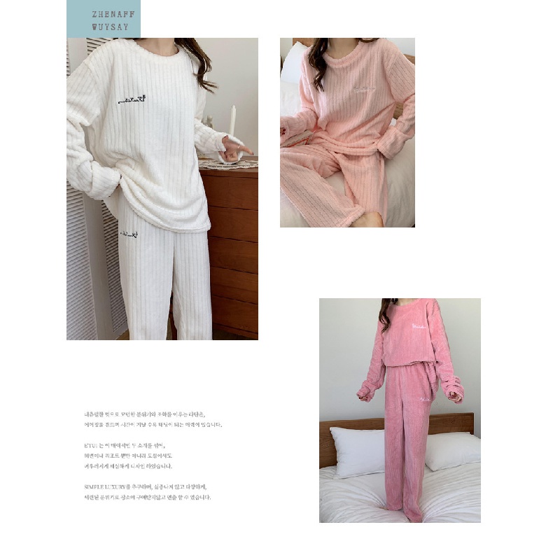 Bộ Đồ Ngủ Lông Cừu San Hô Họa Tiết Kẻ Sọc Phong Cách Thành Phố Mới Cho Nữ