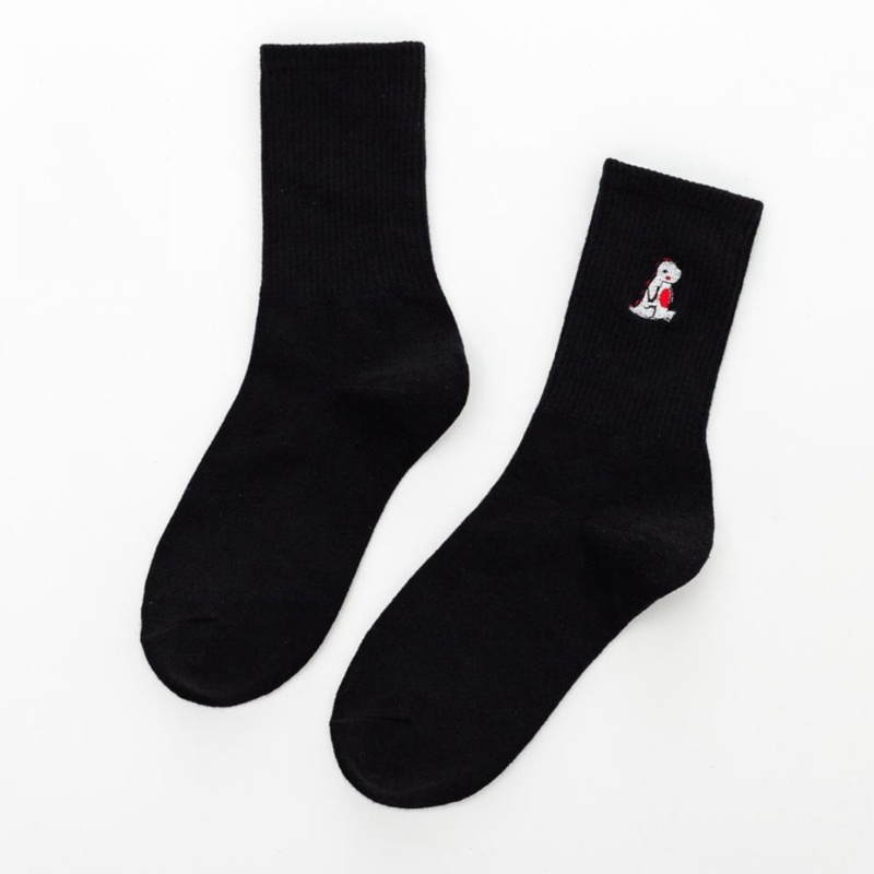 Vớ Cotton Màu Trơn Thêu Họa Tiết Khủng Long Hoạt Hình Phong Cách Harajuku Nhật Bản Cho Nữ