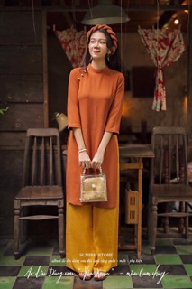 Set áo dài lụa kèm quần, mấn