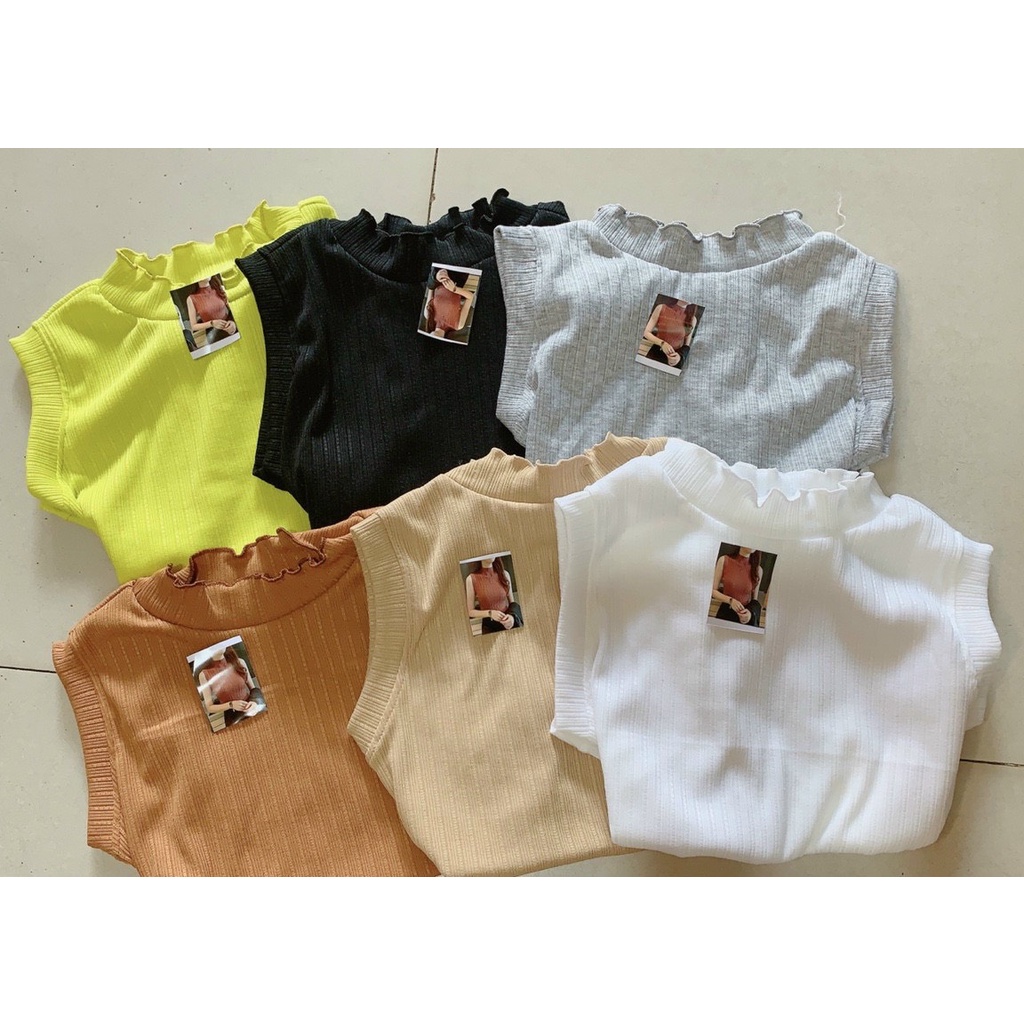 Áo thun gân đũa cổ cao sát tay ôm body croptop tối giản đi chơi thoải mái MC100