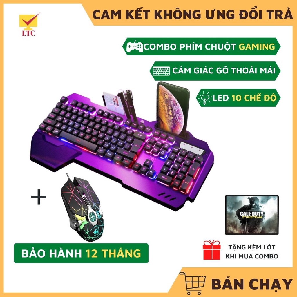 Bộ Bàn Phím Và Chuột Gaming LED Cực Đẹp 10 Chế Độ Phím K618 Và Chuột V8 Tia Sét Hỗ Trợ Chơi Game Dùng Cho PC, Laptop
