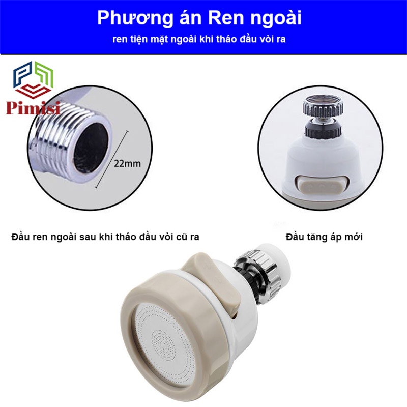 Đầu nối vòi rửa bát tăng áp 3 chế độ, xoay 360 độ Pimisi cho vòi nước lavabo rửa mặt - chậu rửa chén bát | chính hãng