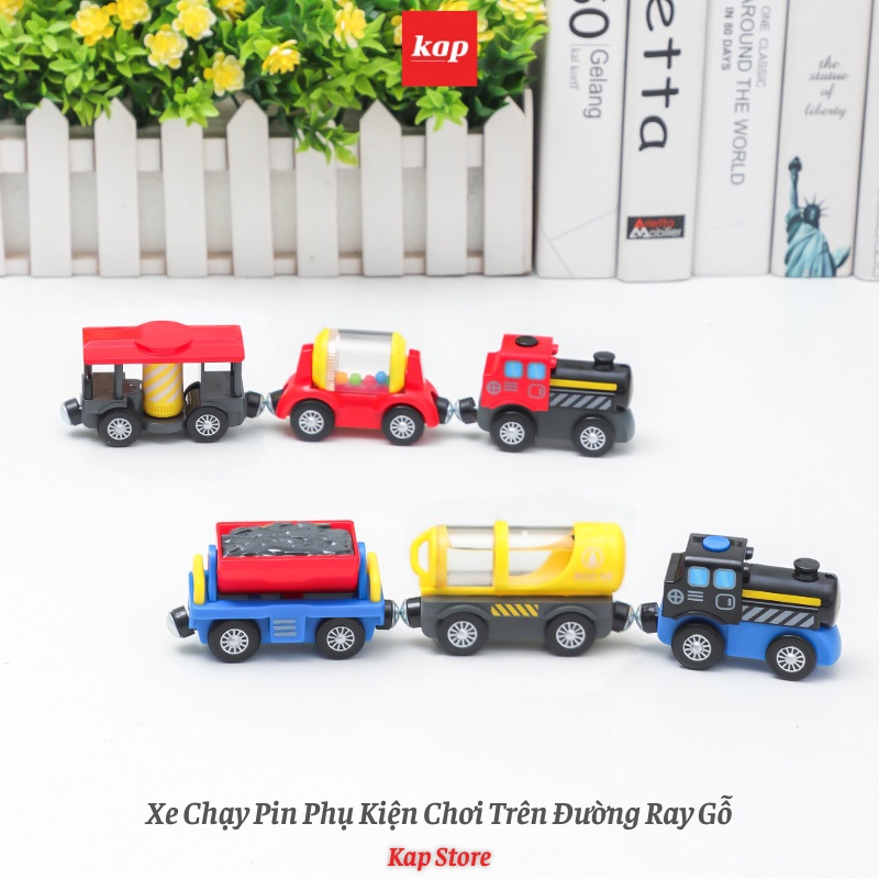 Tàu điện, xe lửa chạy pin (xe không kèm theo đường ray)  - xe có thể chạy trên đường ray xe lửa gỗ
