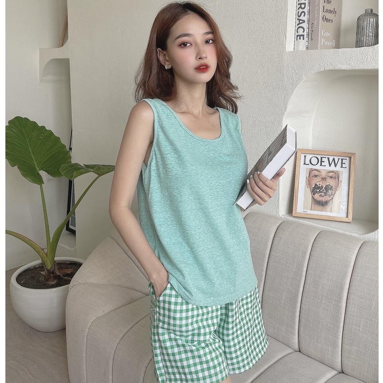 Bộ mặc nhà , set mặc nhà ba lỗ nữ ANHSTORE chất thun cotton thời trang