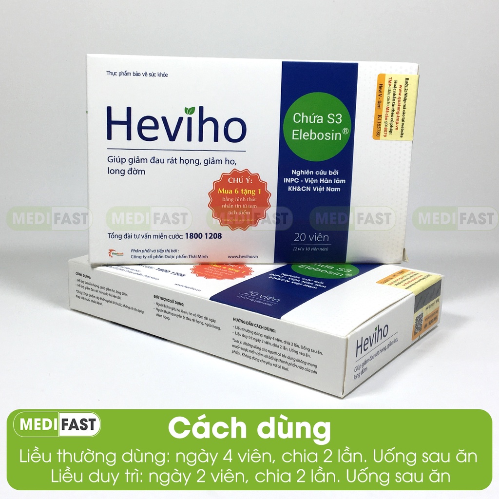 Heviho hỗ trợ giảm đau rát họng từ thảo dược Hộp 20 viên - Có tem tích điểm chính hãng