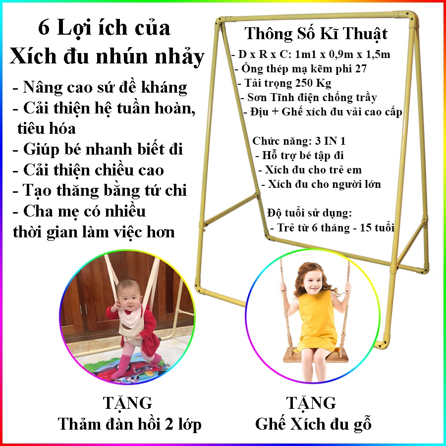 Xích đu nhún nhảy tập đi cho bé 2 In 1 + Tặng Thảm Lót TPE 2 Lớp Đàn Hồi Cao Cấp Bảo Vệ Chân Bé