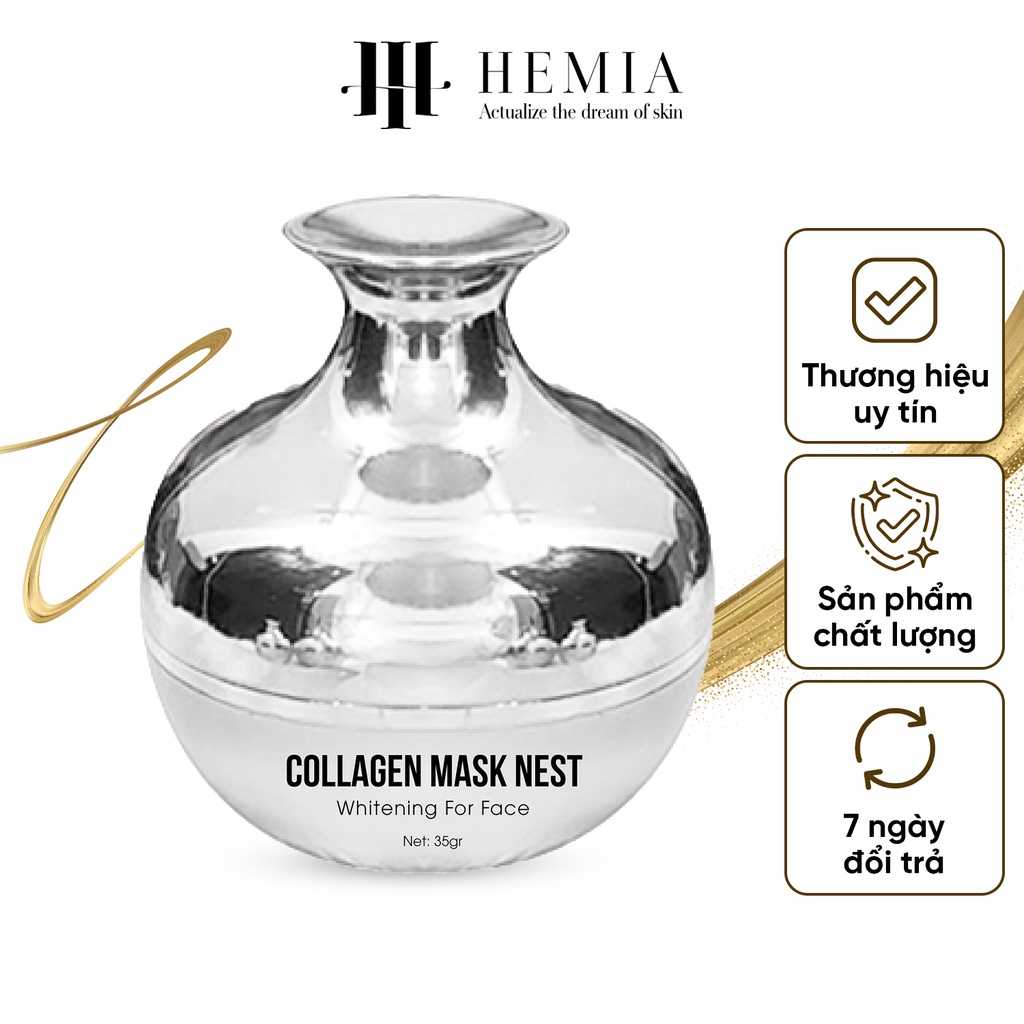 Ủ trắng da mặt, Kem dưỡng trắng da, dưỡng thể siêu trắng Collagen mask nest HEMIA hộp 35gr