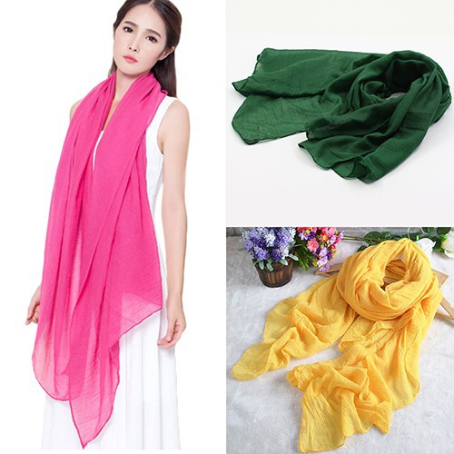 Khăn choàng cotton linen dáng dài thời trang đơn sắc
