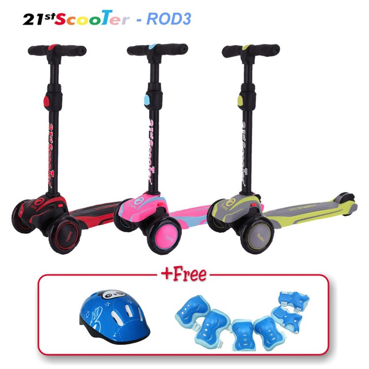 Xe trượt scooter giảm xóc 21st 3 bánh phát sáng cho bé - Tặng bảo hộ 7 món - HanruiOffical