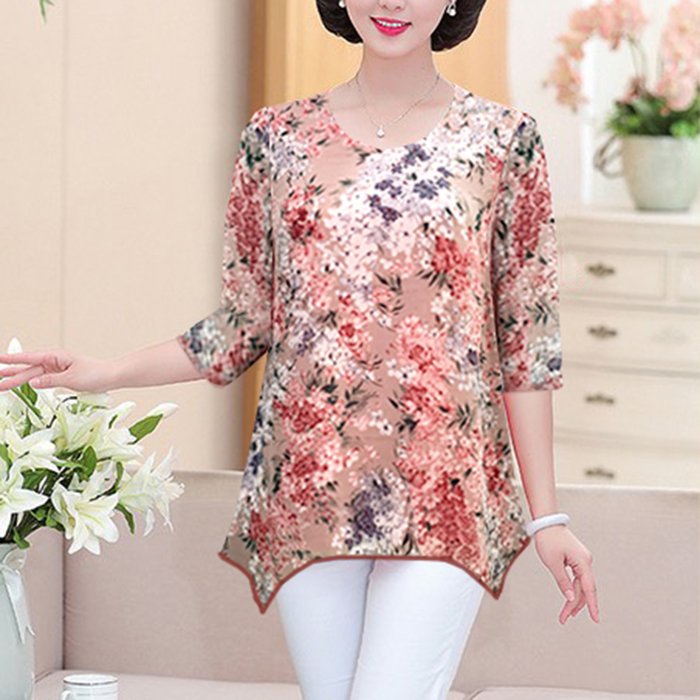 SHOPPRO - THỜI TRANG TRUNG NIÊN - ÁO SƠ MI QUÝ BÀ - ÁO SƠ MI CỔ TRÒN IN HOA VẠT NHỌN SANG TRỌNG 3A14 3A08 3A20