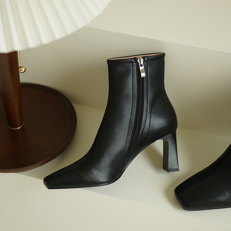 Sale Giày Bốt Nữ - Boots cổ lửng da lì khóa cạnh Ảnh thật +video