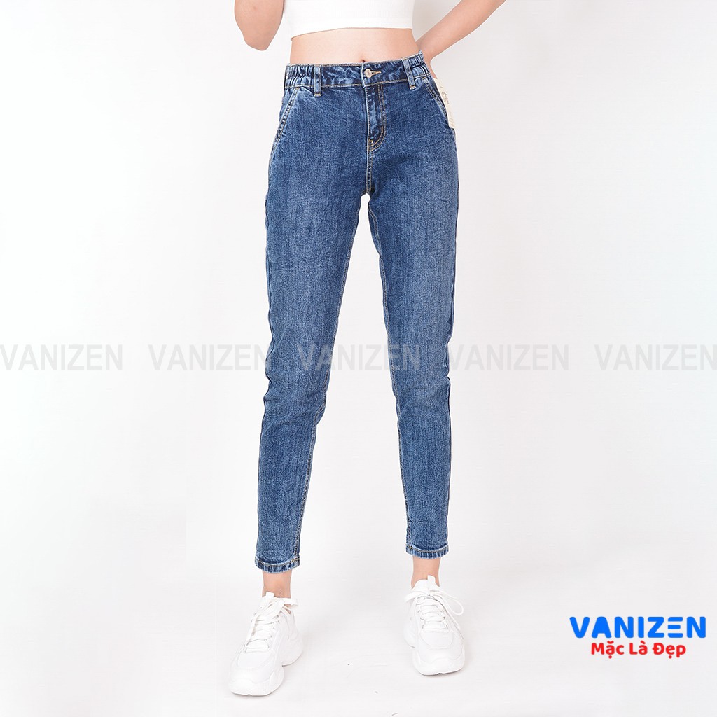 Quần jean nữ ống rộng baggy đẹp lưng cao cạp bán chun xanh đá  hàng hiệu cao cấp mã 428 VANIZEN