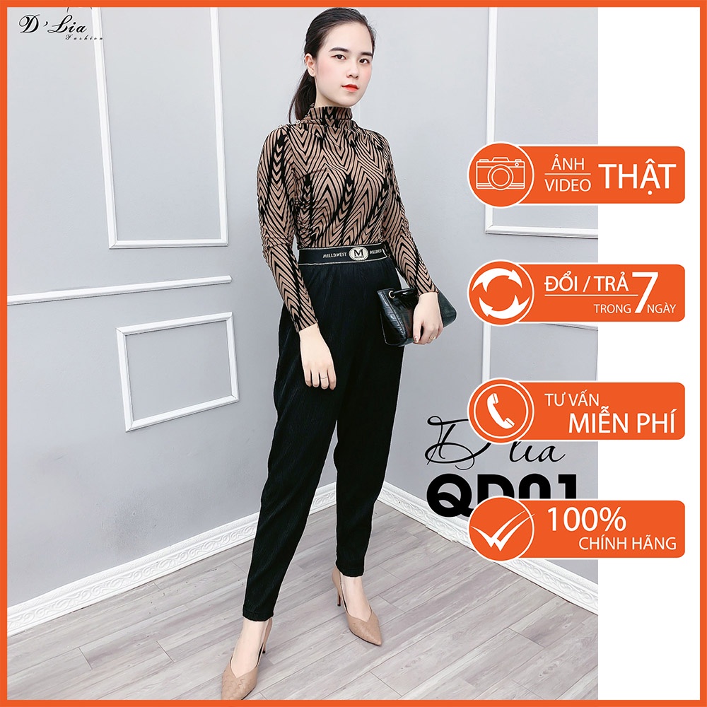 Quần Baggy Nhung Tăm Họa Tiết Siêu Đẹp Dáng Ôm Tôn Dáng Khi Mặc - QD01