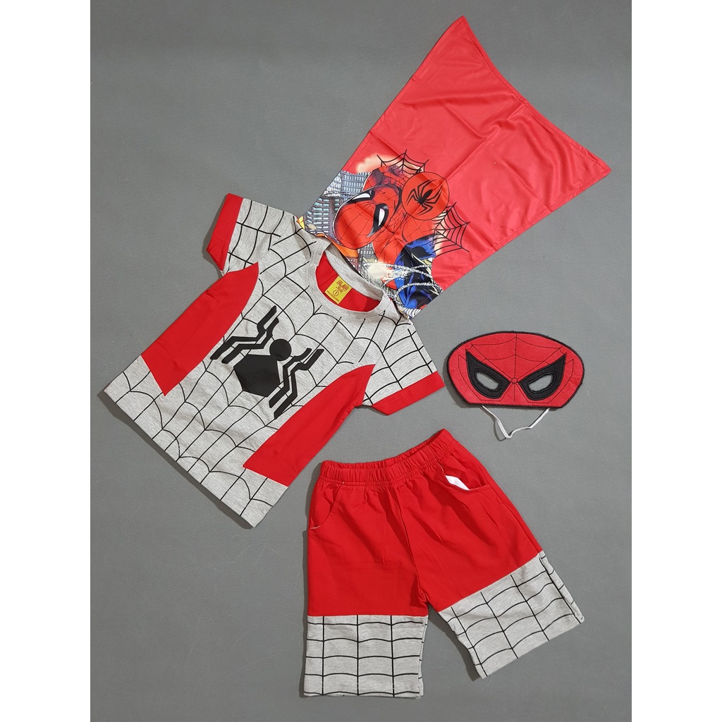 Bộ thun spiderman siêu anh hùng kèm khăn choàng và mặt nạ cho bé trai