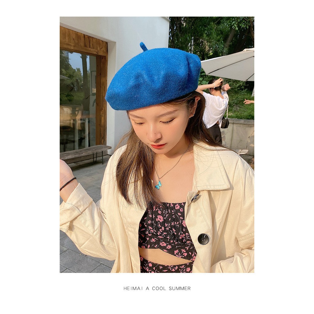 Mũ Len nồi Beret Retro nữ Mũ Len Họa sĩ Chất dày Ulzzang Hàn Quốc