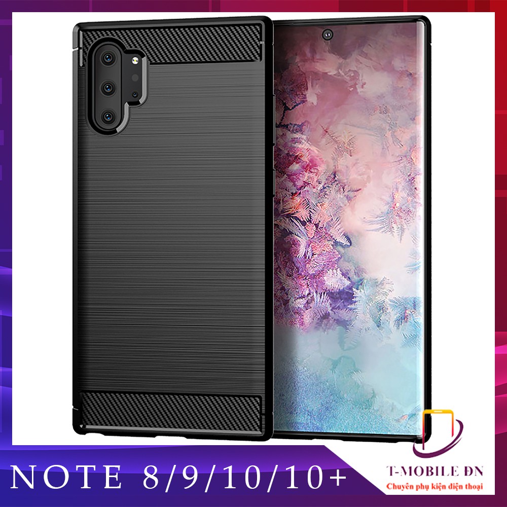 Ốp lưng Samsung Note 8 9 10 20 Plus Ultra 10 Lite silicon mềm bằng sợi Carbon phay xước chống sốc chống vân tay Màu đen