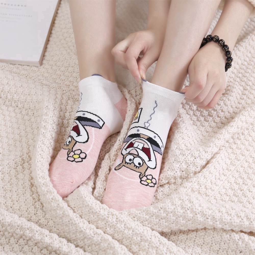Tất Cotton Cổ Ngắn In Hình Hoạt Hình Dễ Thương