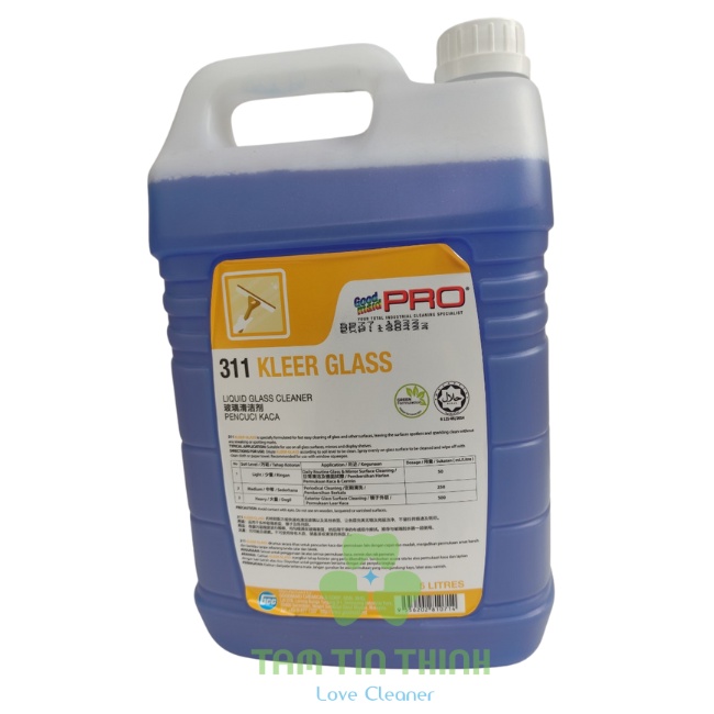 Nước lau kính giúp bề mặt kính được bóng sáng, ngăn các vết ố vàng Goodmaid pro 311 can 5 lít