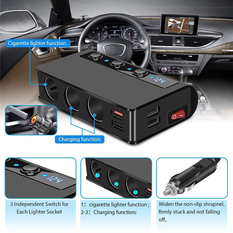 Bộ sạc nhanh SEAMETAL 180W 12V cổng sạc USB kép QC 3.0 đa năng cho xe hơi