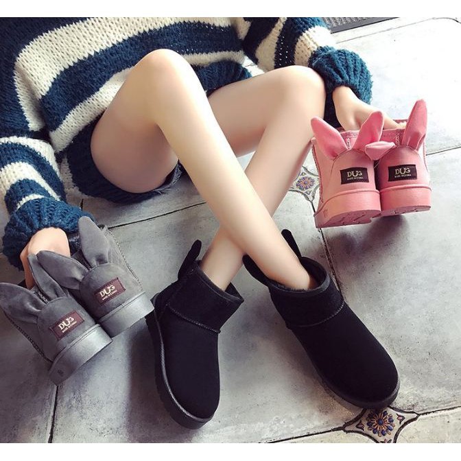 T1074 Boots lông da lộn tai thỏ đáng yêu lót dày ấm áp thu đông 2018