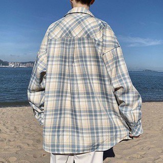 Áo khoác sơ mi tay dài kẻ sọc kiểu Hàn Quốc cá tính cho nam