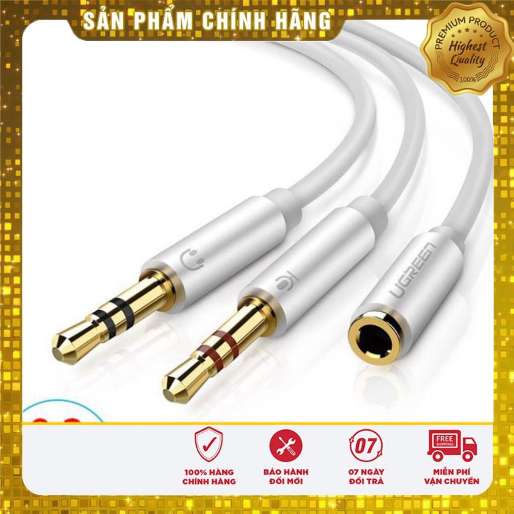 Dây Audio dài 20CM chuyển tai nghe 3.5mm sang 2 đầu Mic và Loa  UGREEN  10790 chính hãng - Phukienleduy