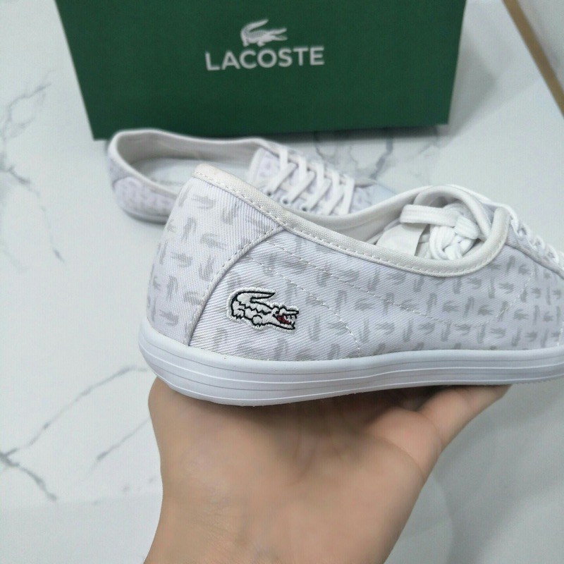 giày nữ đế bằng hoa văn thương hiệu vải cao cấp lacoste