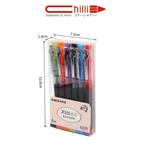 Bút Gel Beifa X800 Ngòi 0.5mm 6 Màu Xinh Xắn Có Bộ Điều Chỉnh Mực Thông Minh Siêu Tiện Lợi