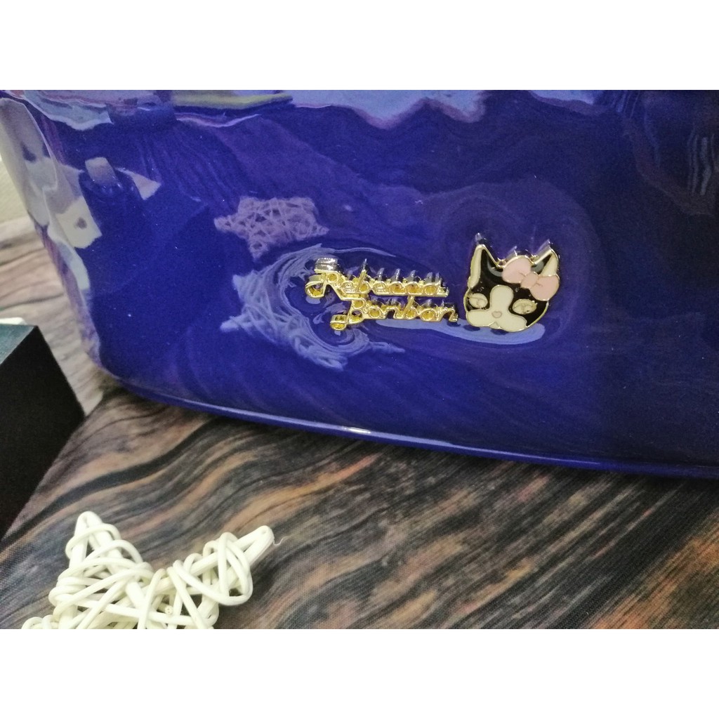 Hộp đựng mỹ phẩm có kính màu xanh dương đậm PU #RebeccaBonbon chú cún Nhật Bản