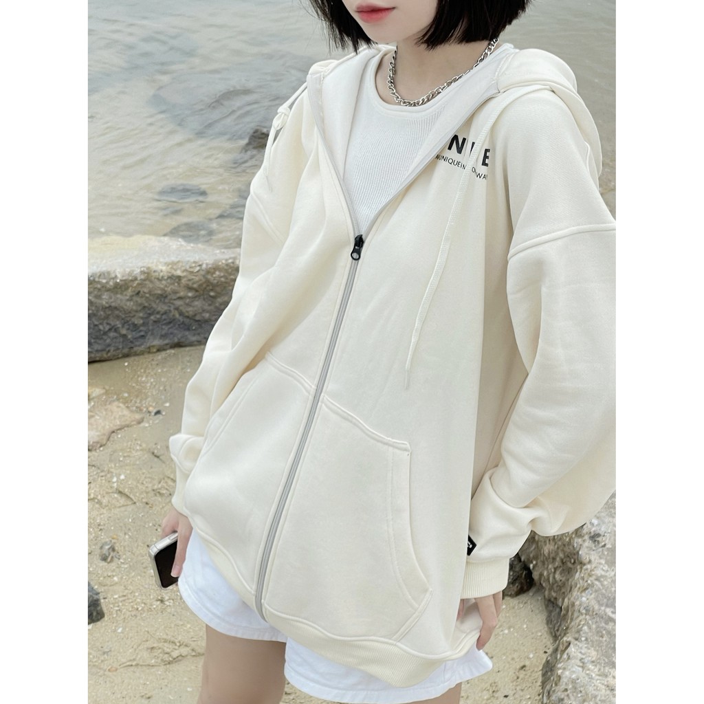 Áo khoác dây kéo Unime Hoodie Zip Flex 1.0 - Màu kem | BigBuy360 - bigbuy360.vn