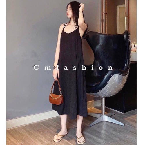 Đầm maxi đi biển hai dây đan lưng chất vải đũi lụa mềm mịn - CM Shop