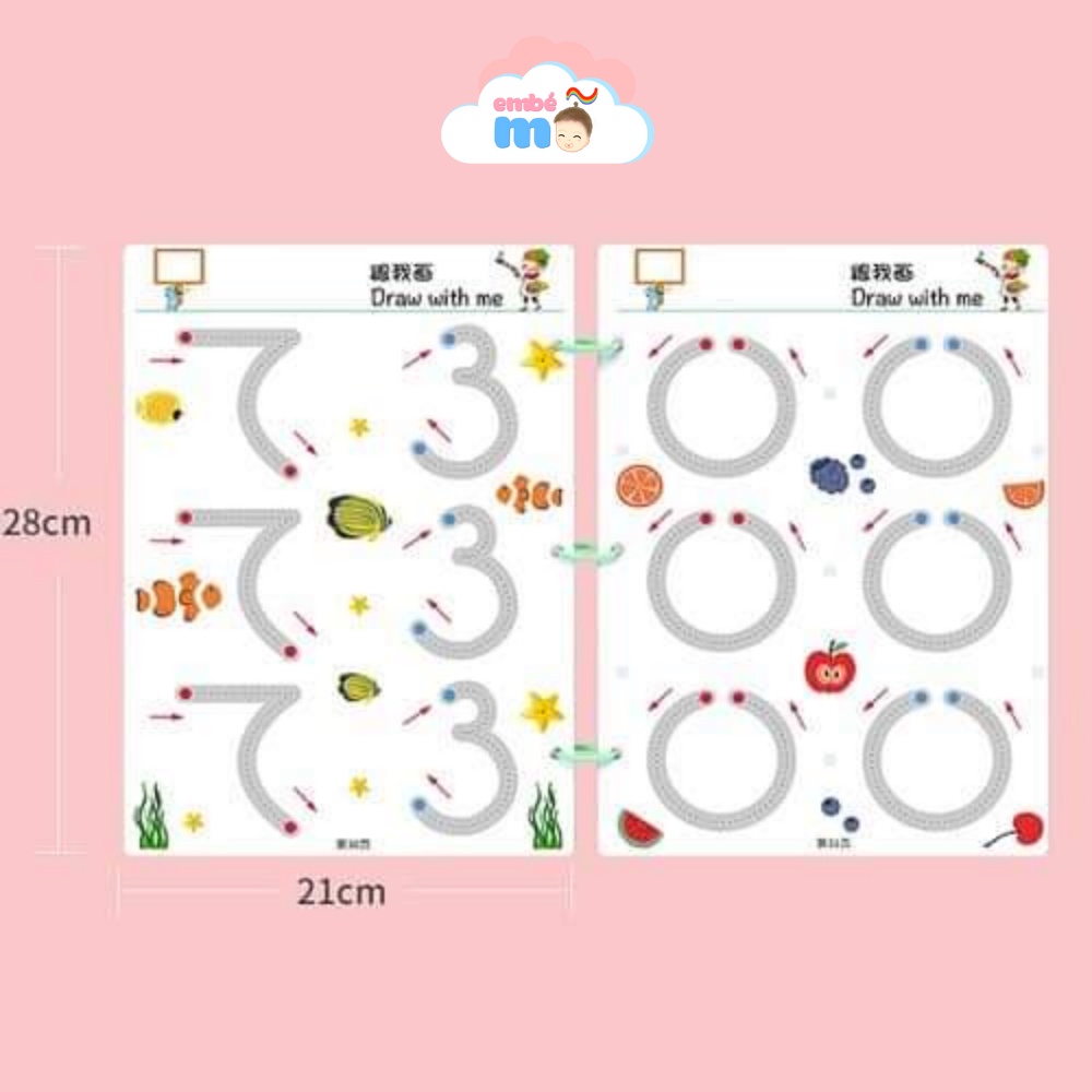 Sách Tập Viết Tô Vẽ Xóa Được Stroke Line Dot To Dot Stage 1 Phát Triển Tư Duy Cho Bé - Embé Mỡ