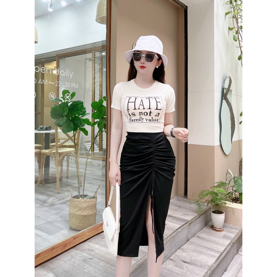 Sét váy rời croptop với chân váy dây rút
