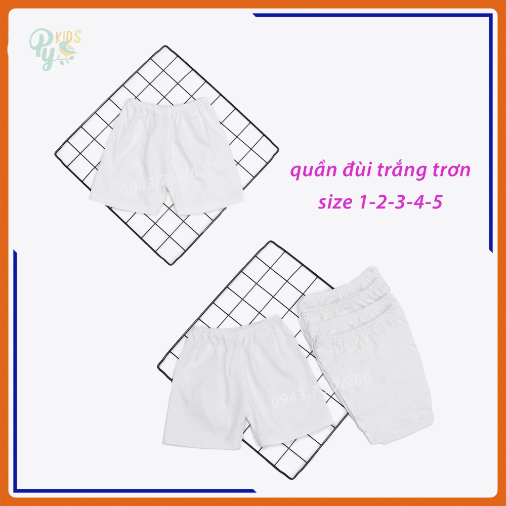 Quần đùi trắng trơn/ đùi thể thao cotton 100% thoải mái cho bé từ sơ sinh tới 20 kg