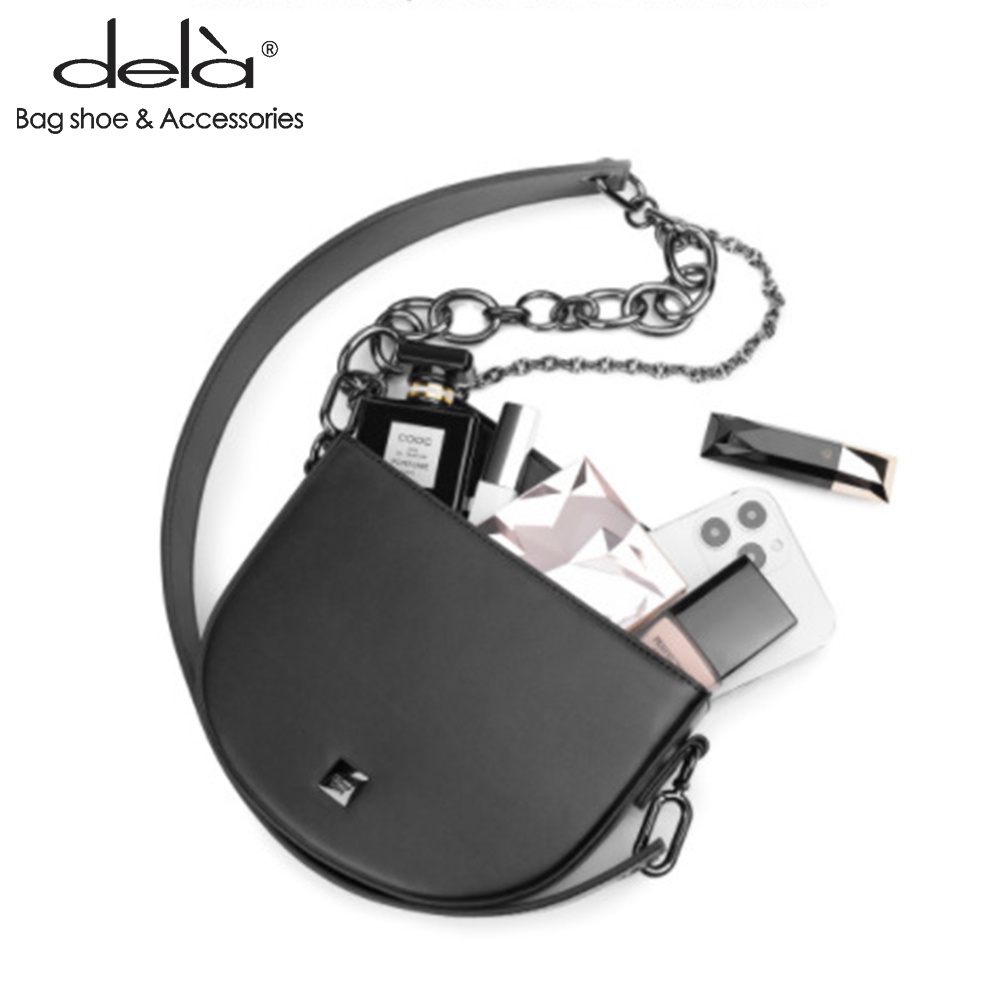 Dela ins Túi Xách Đeo Vai Hình Bán Nguyệt Phối Dây Xích Thời Trang Hàn Quốc Cao Cấp Dễ Phối Đồ Cho Nữ