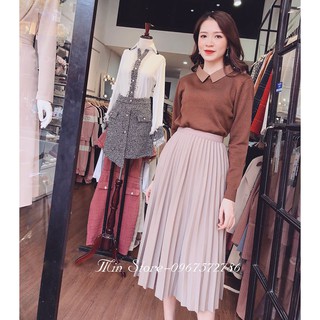 Chân váy nhung xếp li