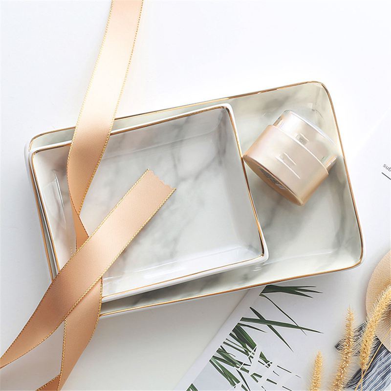Khay đựng đồ trang sức bằng gốm họa tiết đá cẩm thạch phong cách Bắc Âu