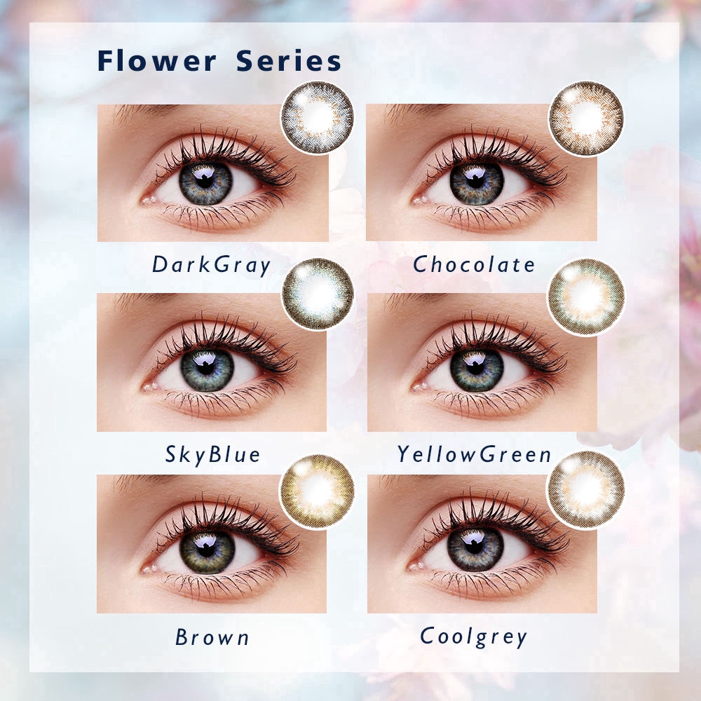 Bộ 2 cái / cặp kính áp tròng EllieCoo màu xám thuộc dòng Flower Series