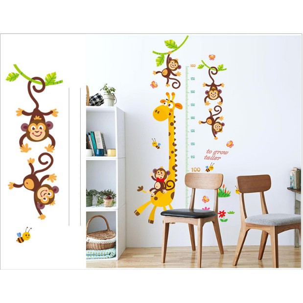 Decal trang trí tường - Thước Đo Hươu và Bày Khỉ Nâu tinh nghịch mới