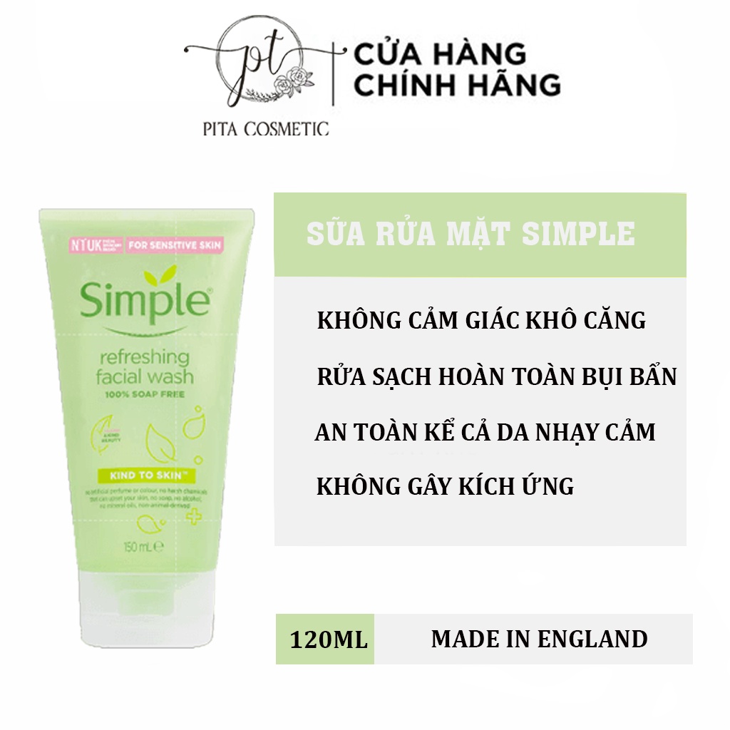 [Chính Hãng] Sữa rửa mặt Simple giúp da sạch thoáng & không chứa xà phòng 150ml