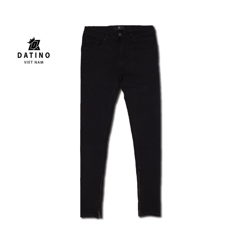 Quần jean nam Streetwear DATINO màu đen trơn form Skinny co giãn ống khóa Zipper, bền màu